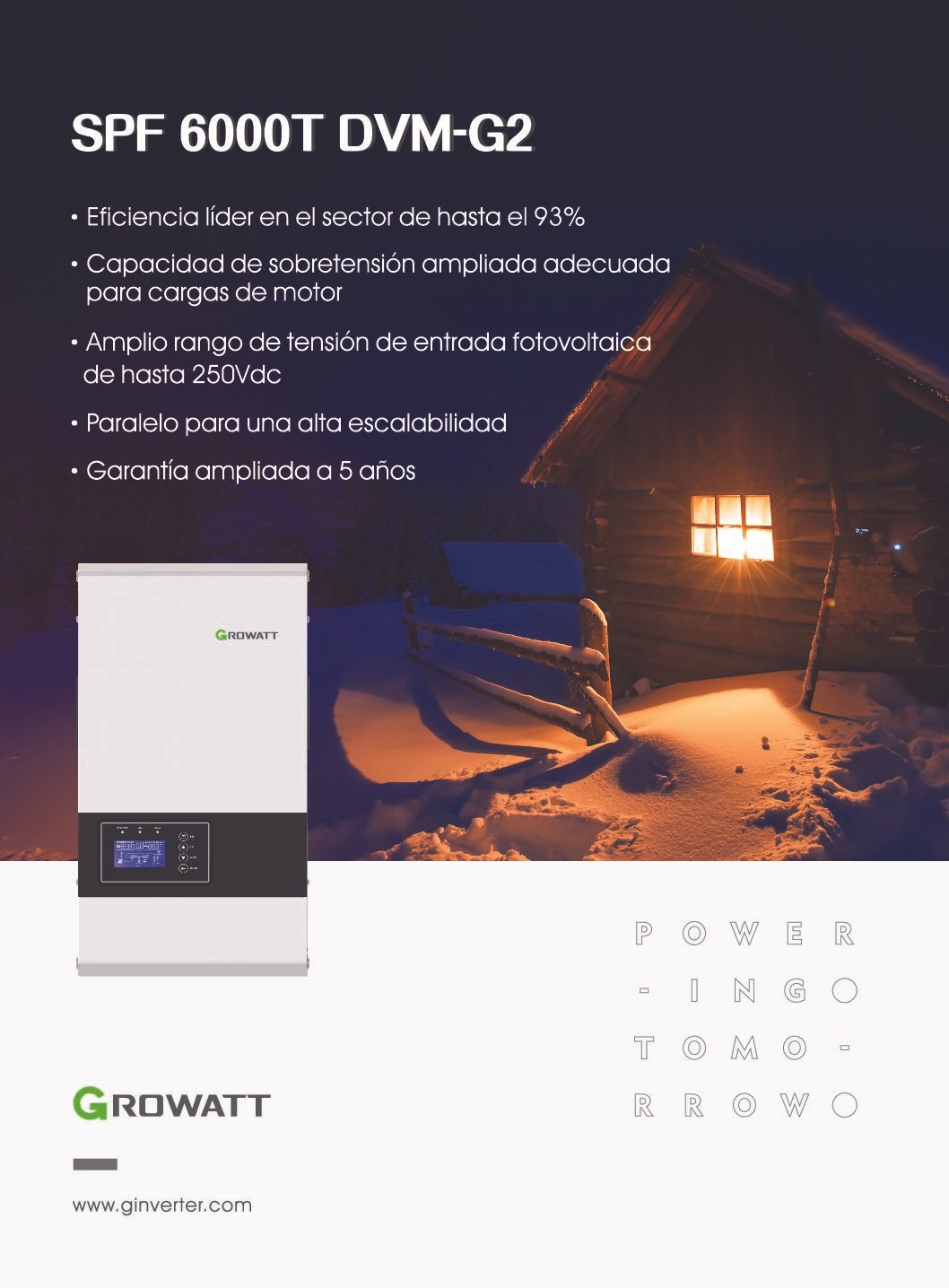 Inversor Cargador Growatt SPF 6000T DVM-MPV WiFi (6,000W)